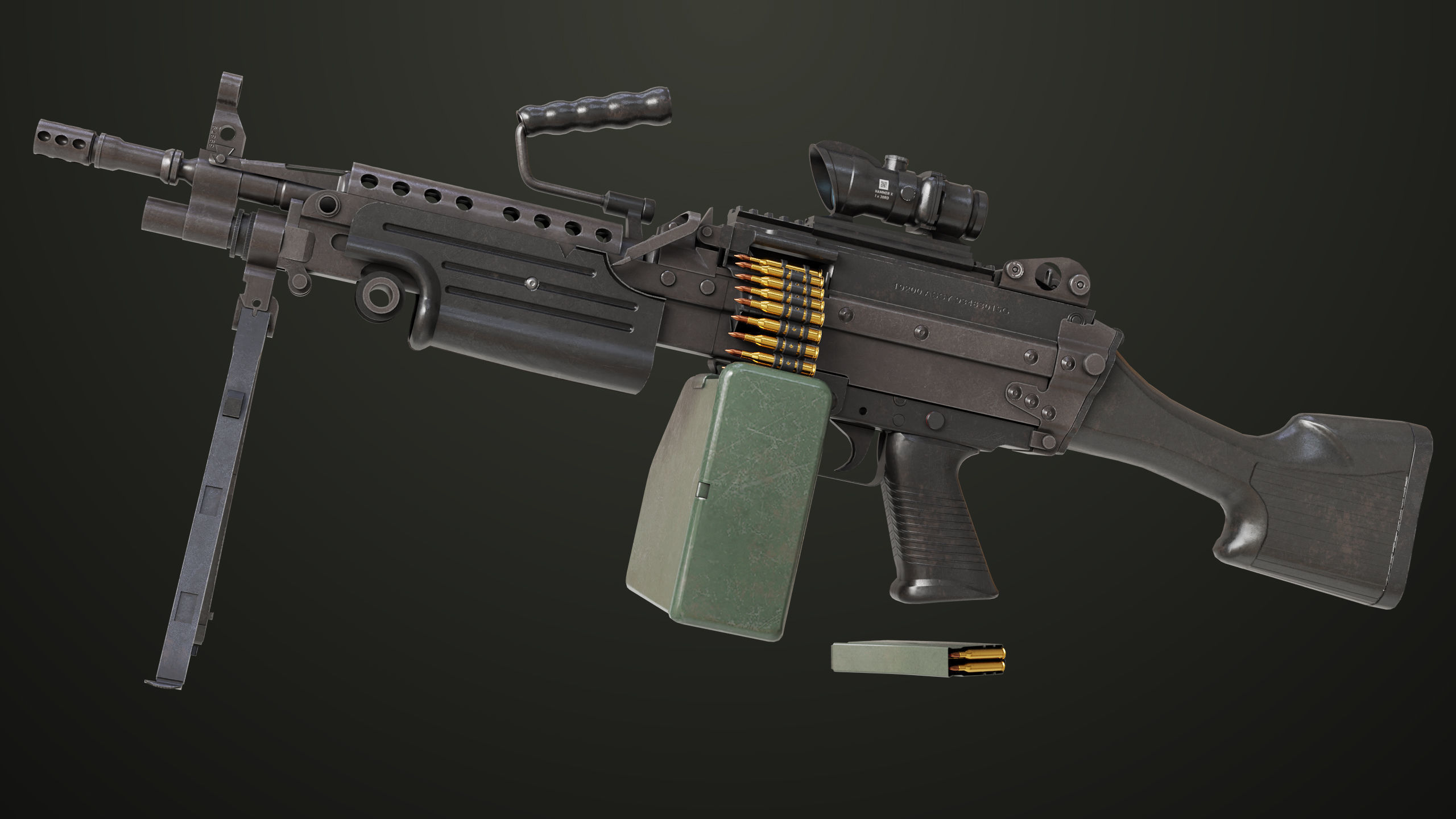 Machine Gun 12 All PBR Unity UE Textures Low-poly 3D model_1