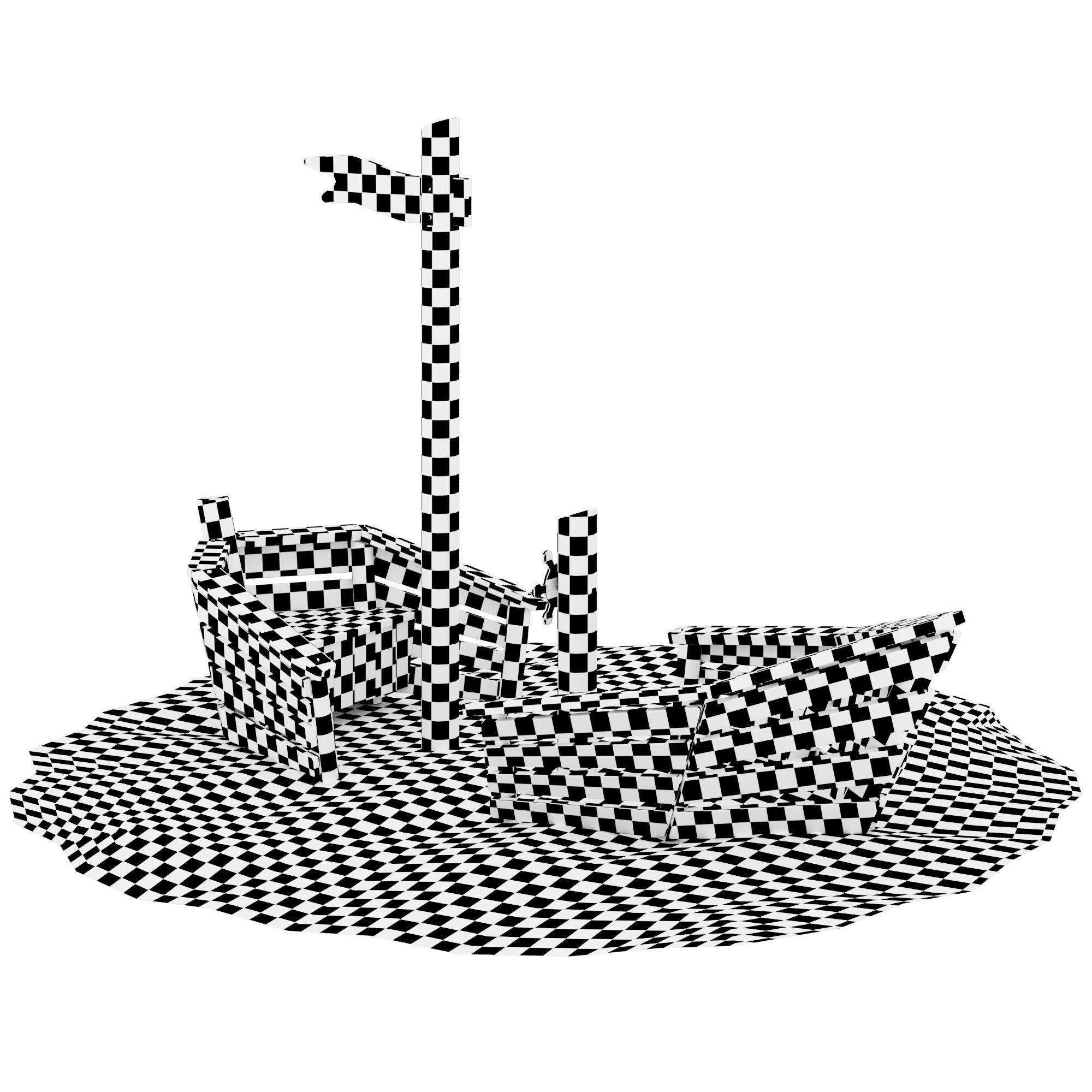 Small ship without floor 3D model_9