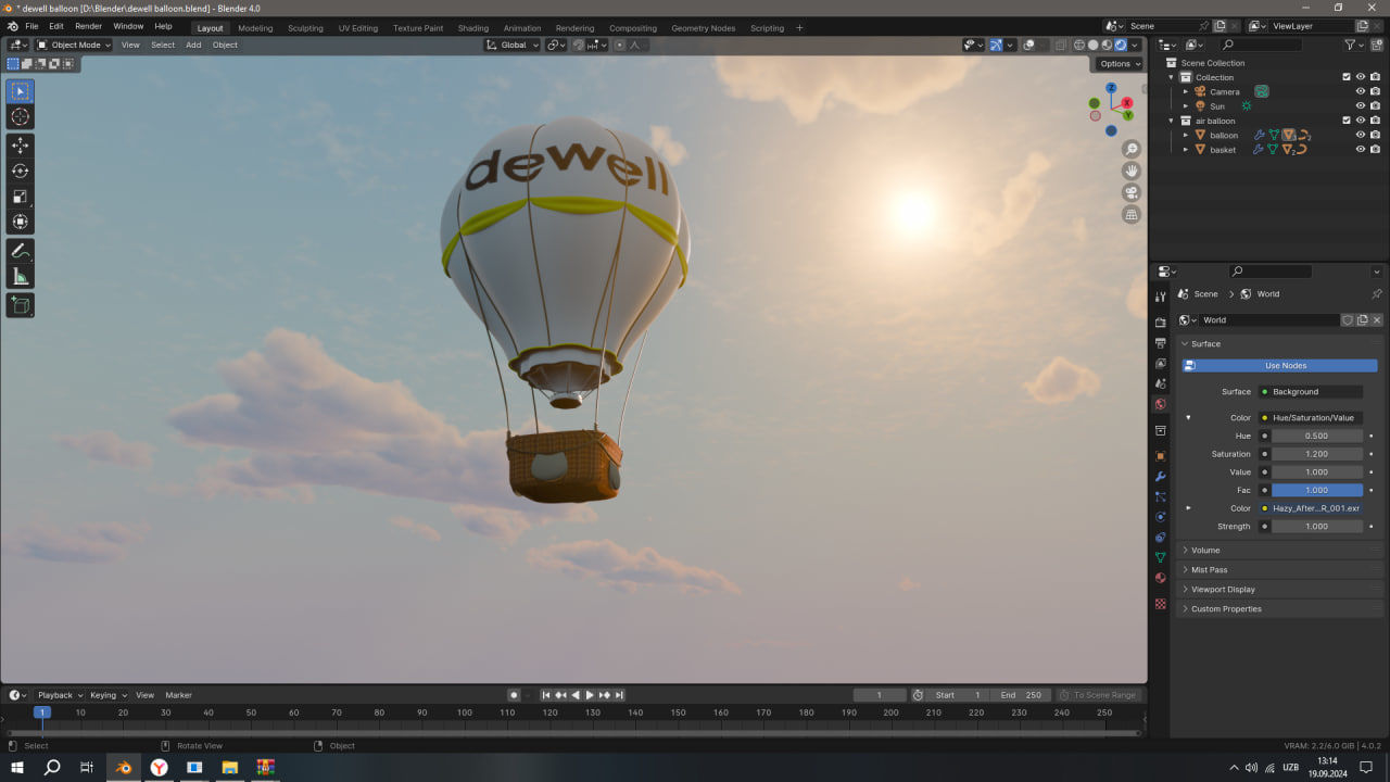 Air Balloon 3d model in blender Low-poly 3D model