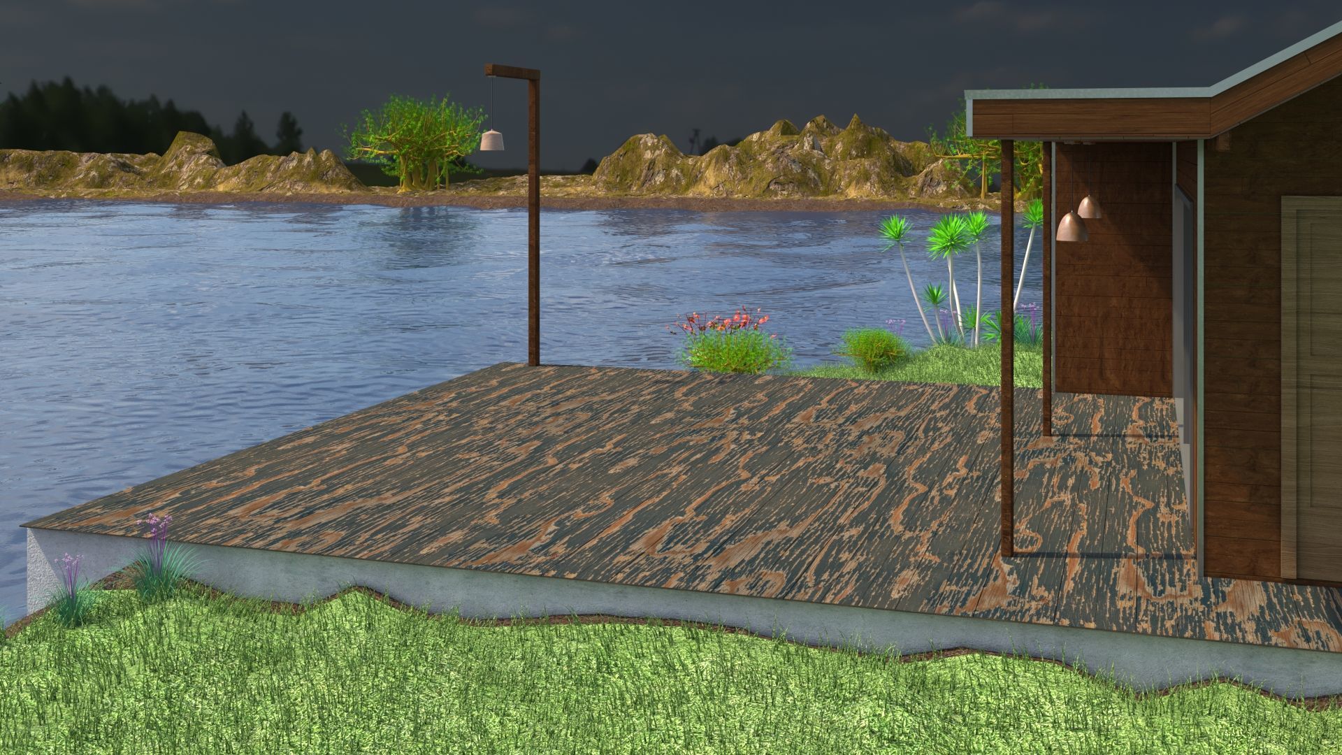 Small house with a lake  3D model_7