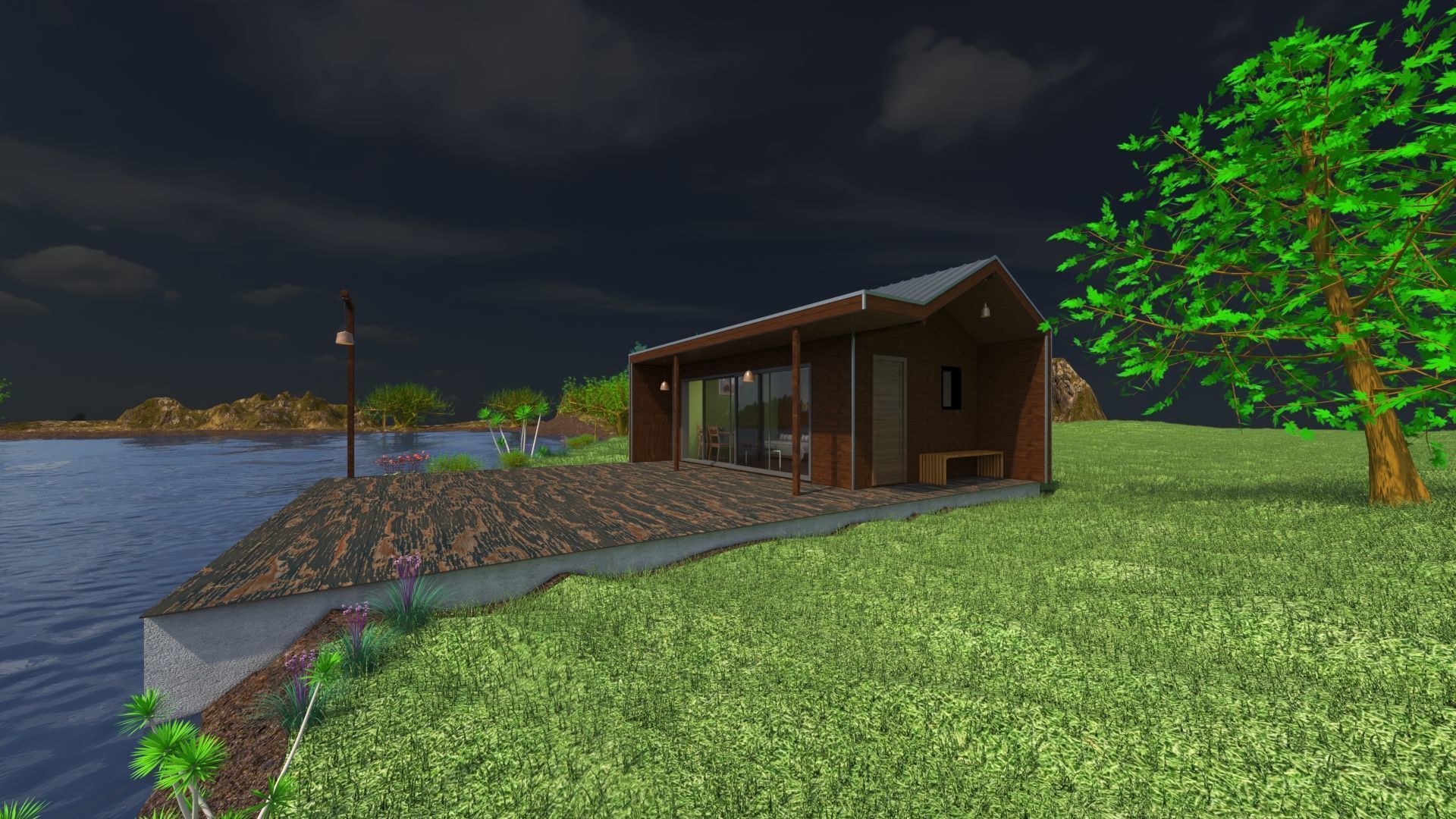 Small house with a lake  3D model_3