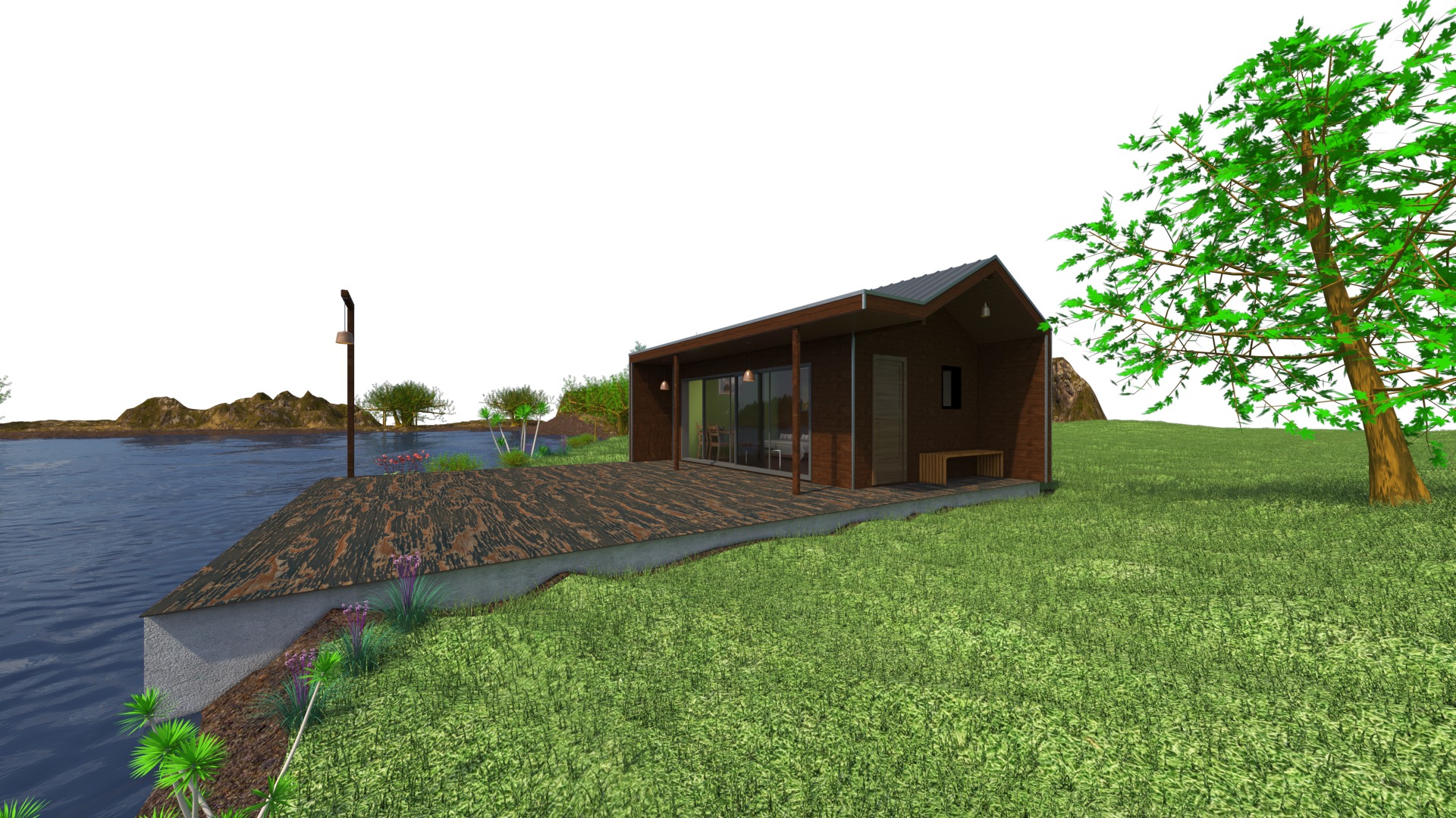 Small house with a lake  3D model_4