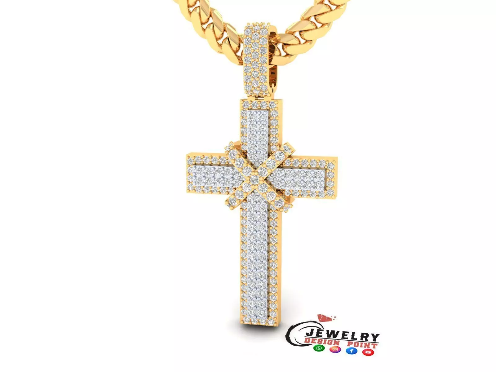 Custom Cross Diamond Pendant - Crucifixion Cross Necklace 3D print model_0