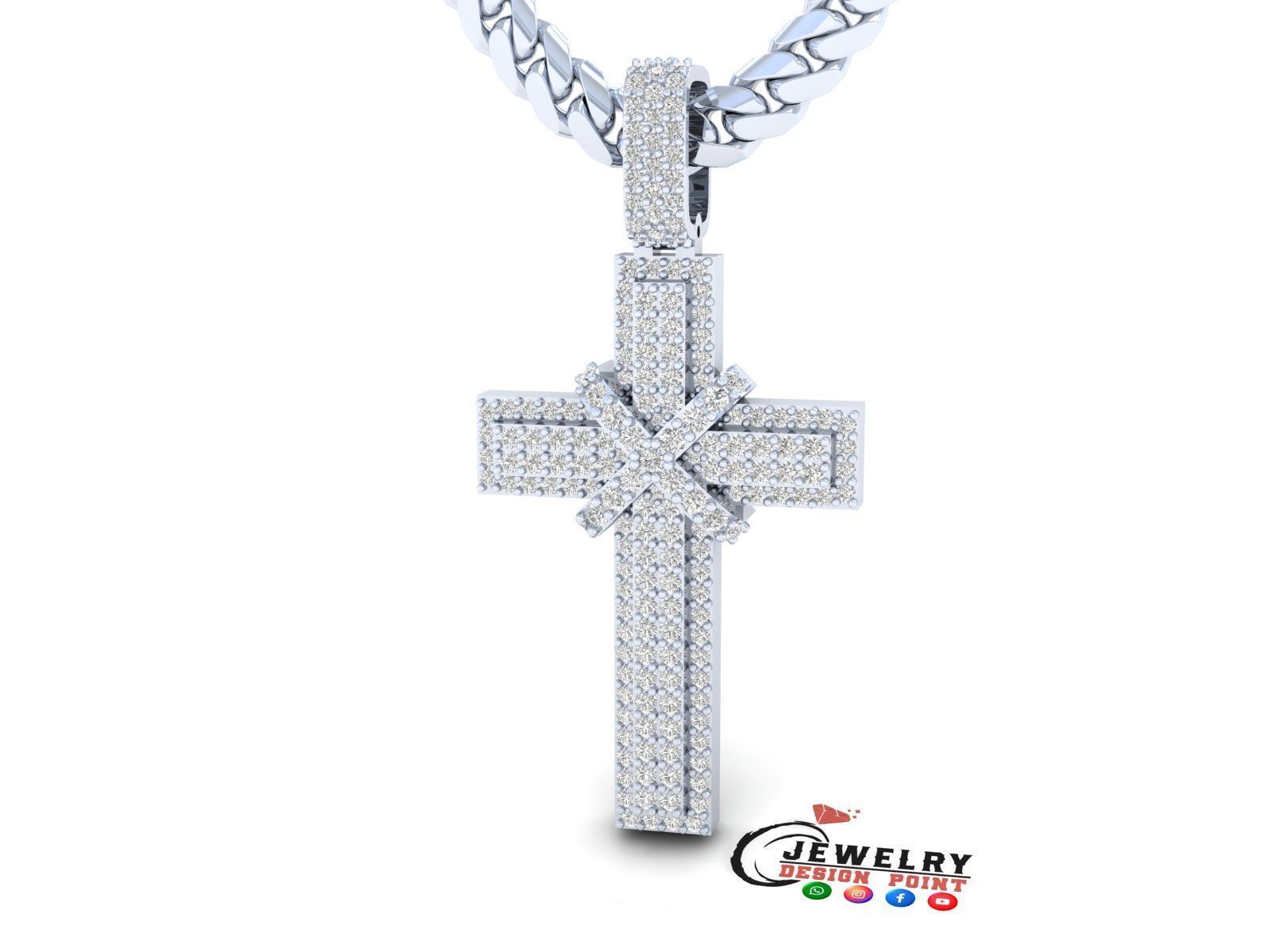 Custom Cross Diamond Pendant - Crucifixion Cross Necklace 3D print model_3