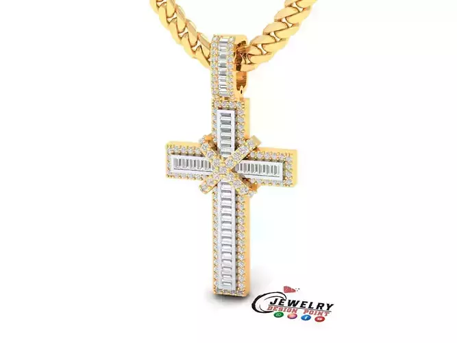 Custom Cross Baguettes Diamond Pendant - Crucifixion Cross 