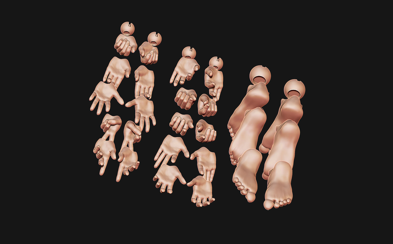 Set of arms and legs for bjd doll Feet 3D print model_6
