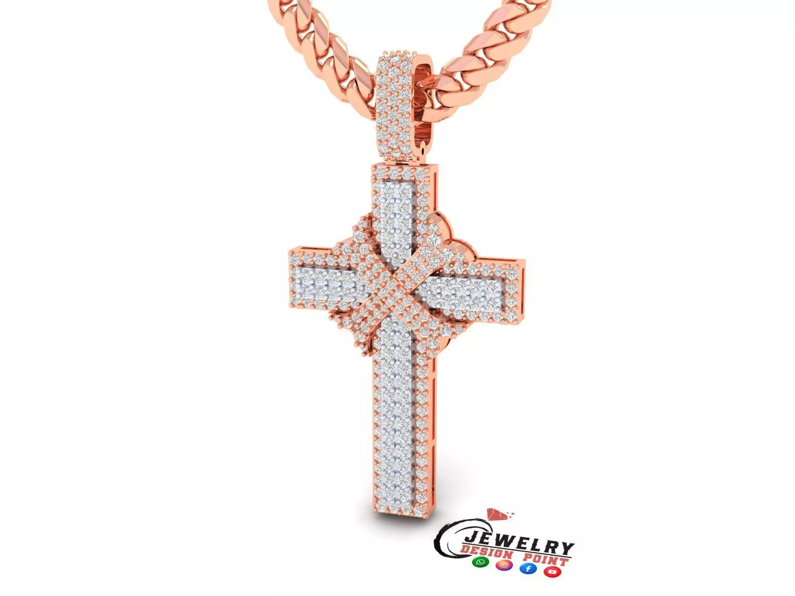 Custom Cross Diamond Pendant - Crucifixion Cross Necklace 3D print model_0