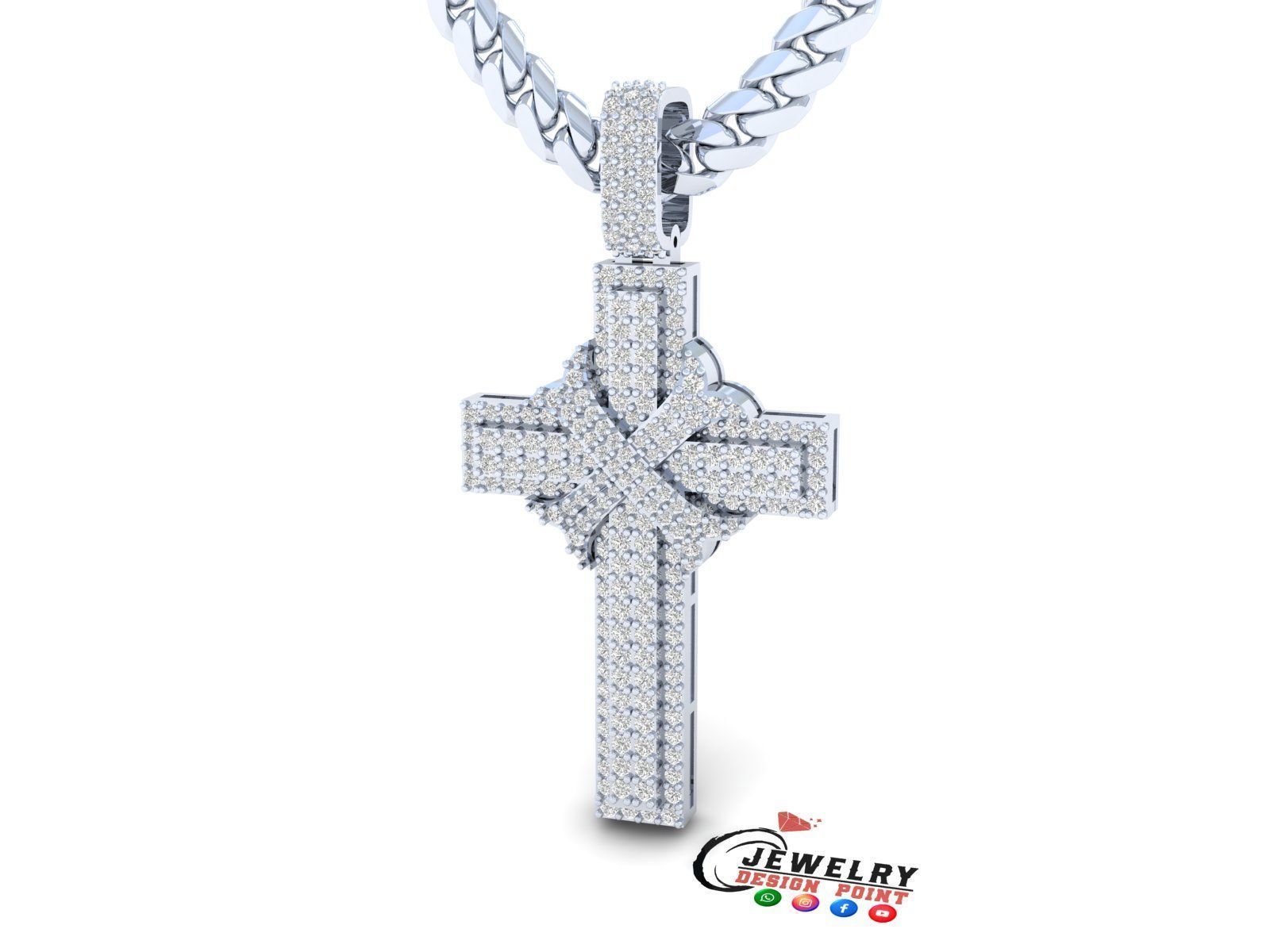 Custom Cross Diamond Pendant - Crucifixion Cross Necklace 3D print model_3