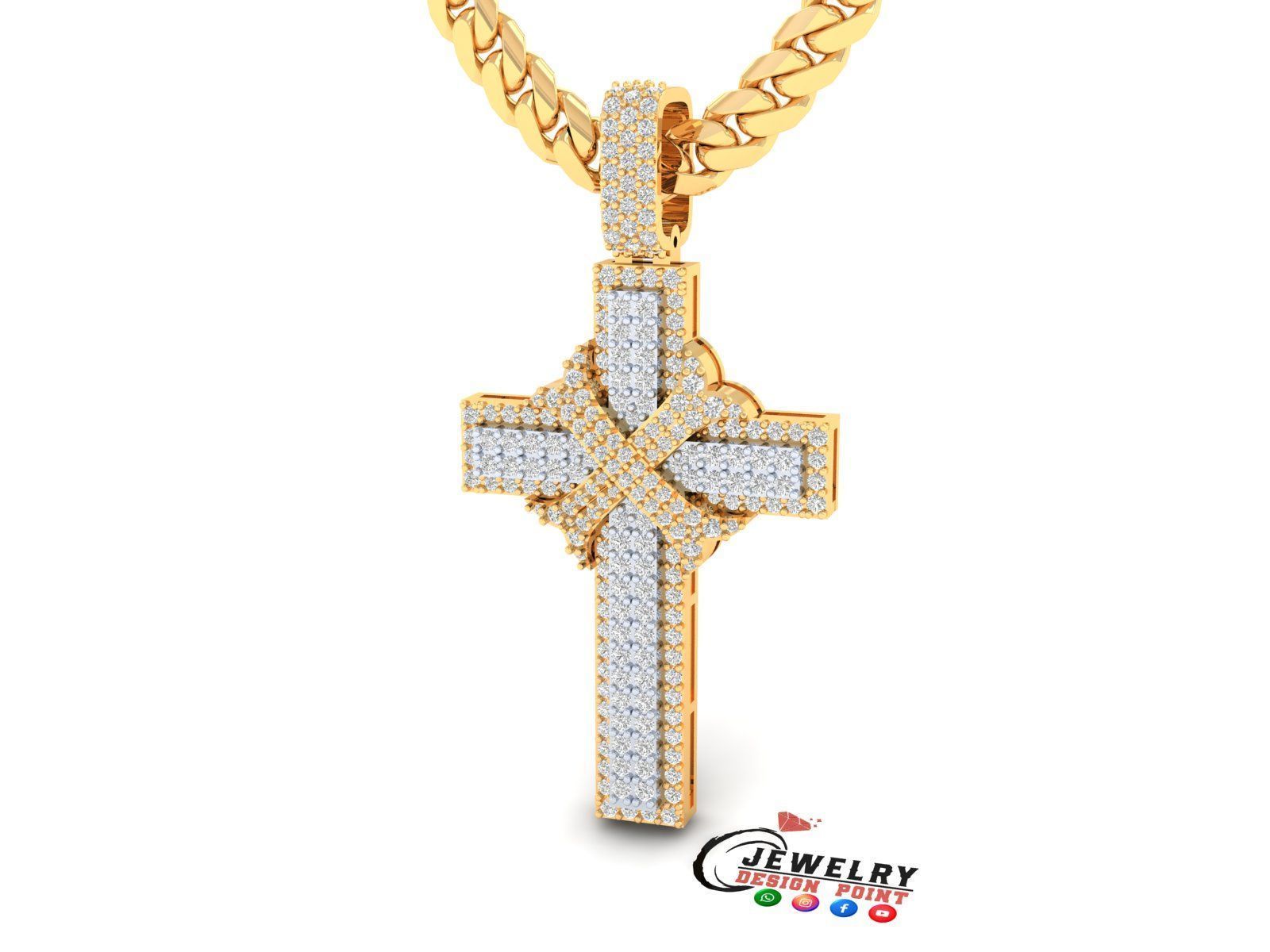 Custom Cross Diamond Pendant - Crucifixion Cross Necklace 3D print model_2