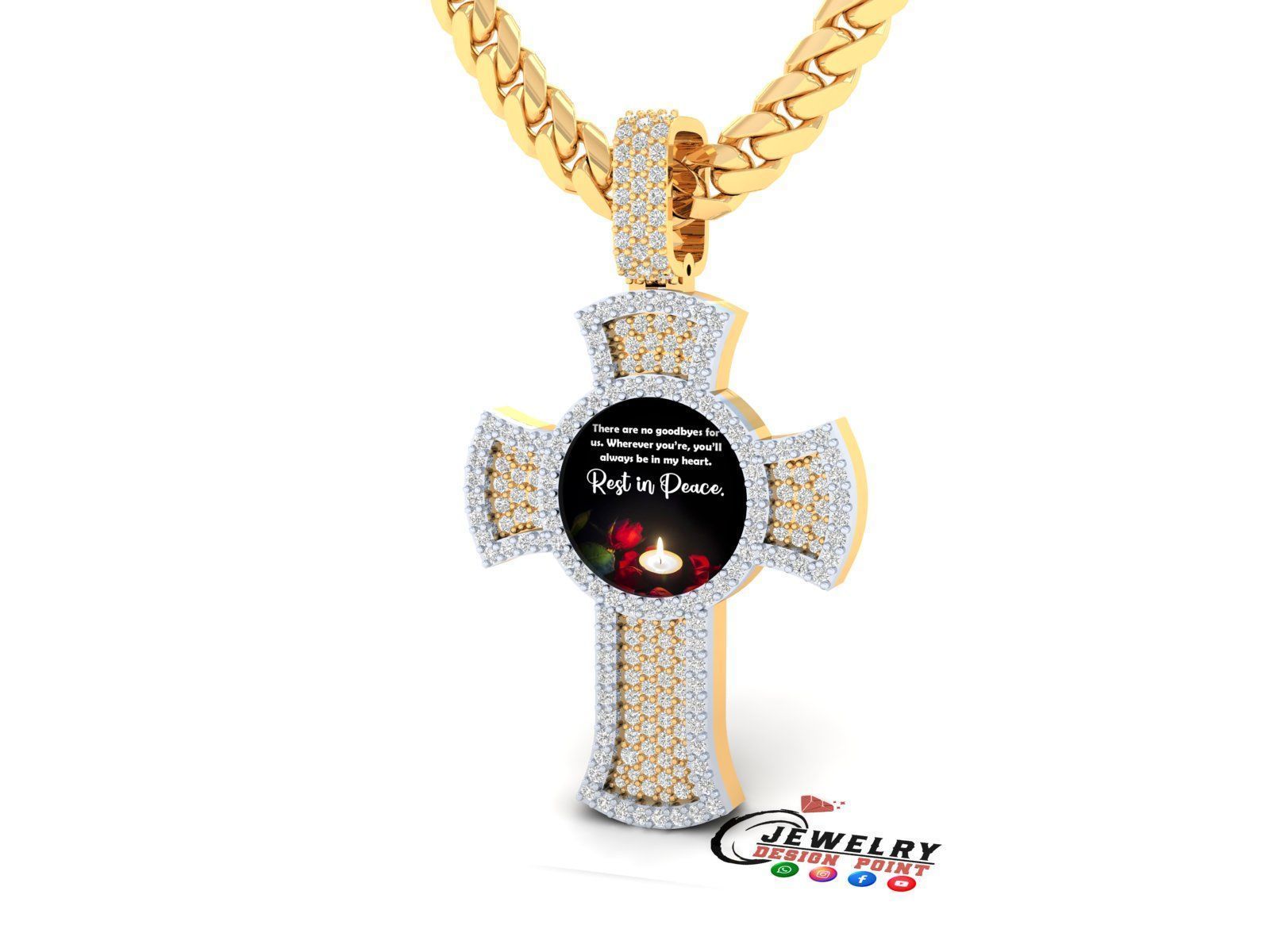 Custom Memory Photo w Cross Diamond Pendant - Cross Necklace  3D print model_2