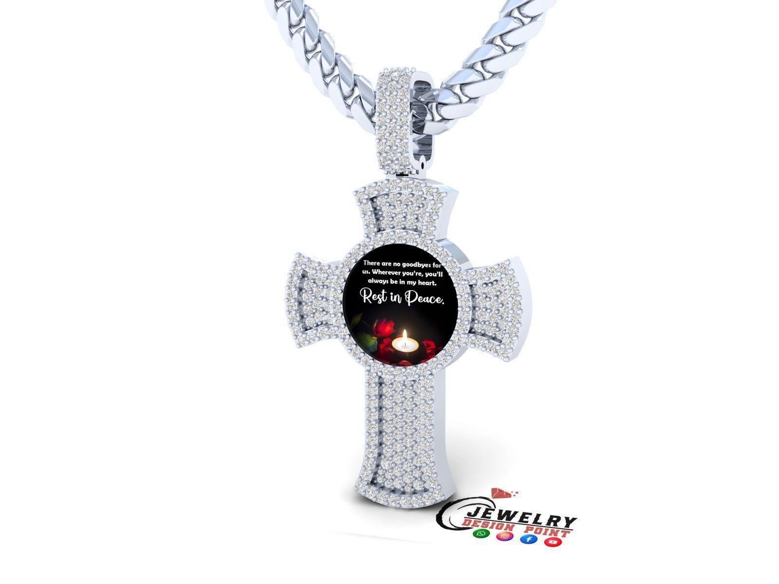 Custom Memory Photo w Cross Diamond Pendant - Cross Necklace  3D print model_3