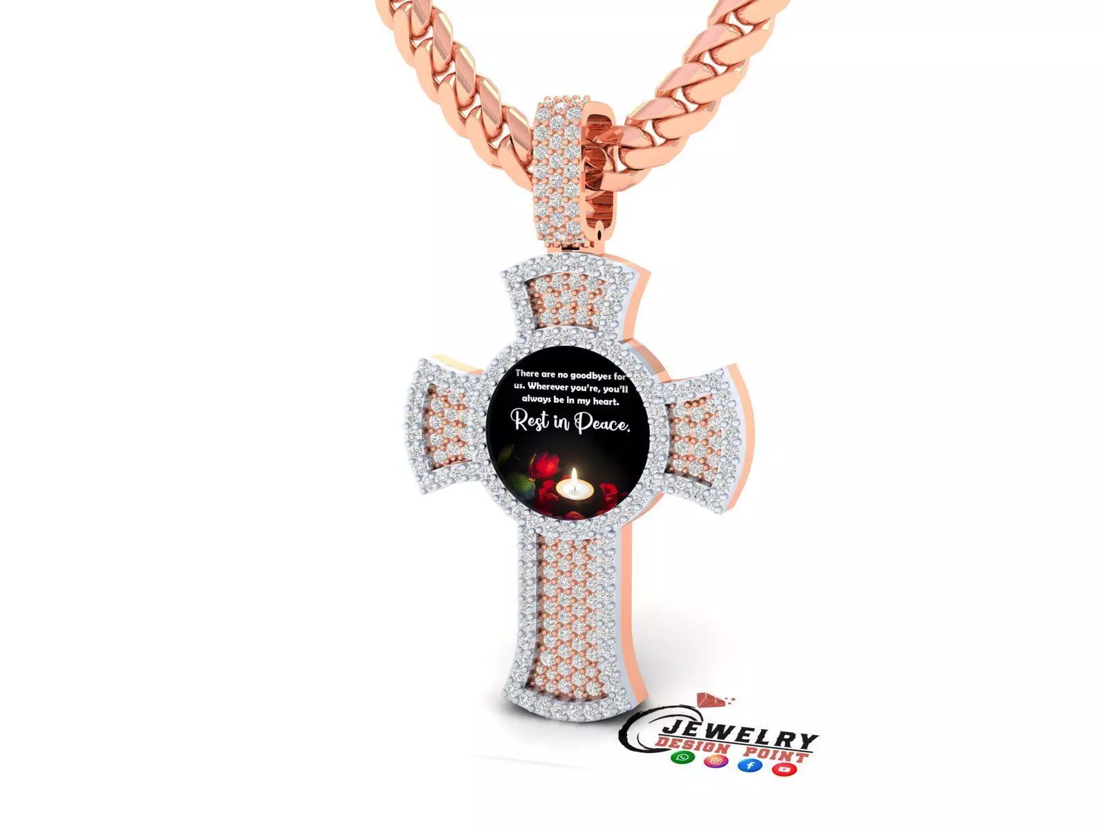 Custom Memory Photo w Cross Diamond Pendant - Cross Necklace  3D print model_0