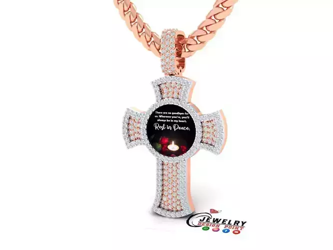 Custom Memory Photo w Cross Diamond Pendant - Cross Necklace 