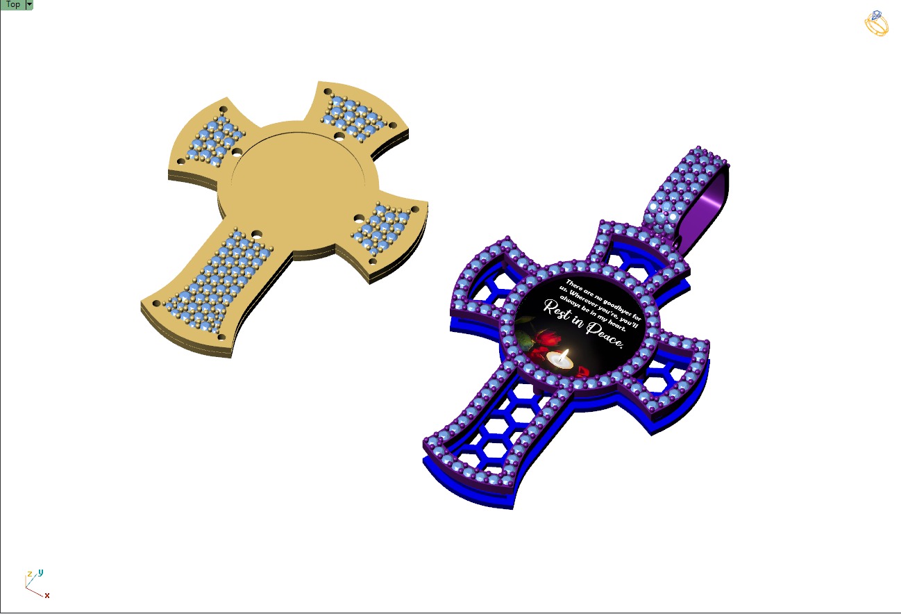 Custom Memory Photo w Cross Diamond Pendant - Cross Necklace  3D print model_12