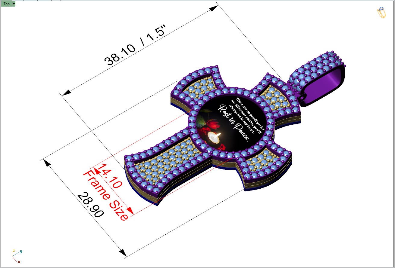 Custom Memory Photo w Cross Diamond Pendant - Cross Necklace  3D print model_4