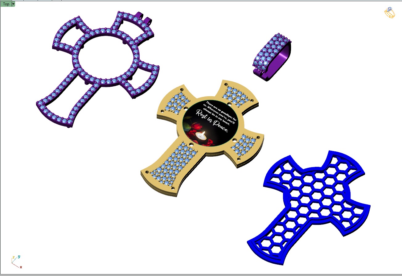 Custom Memory Photo w Cross Diamond Pendant - Cross Necklace  3D print model_14