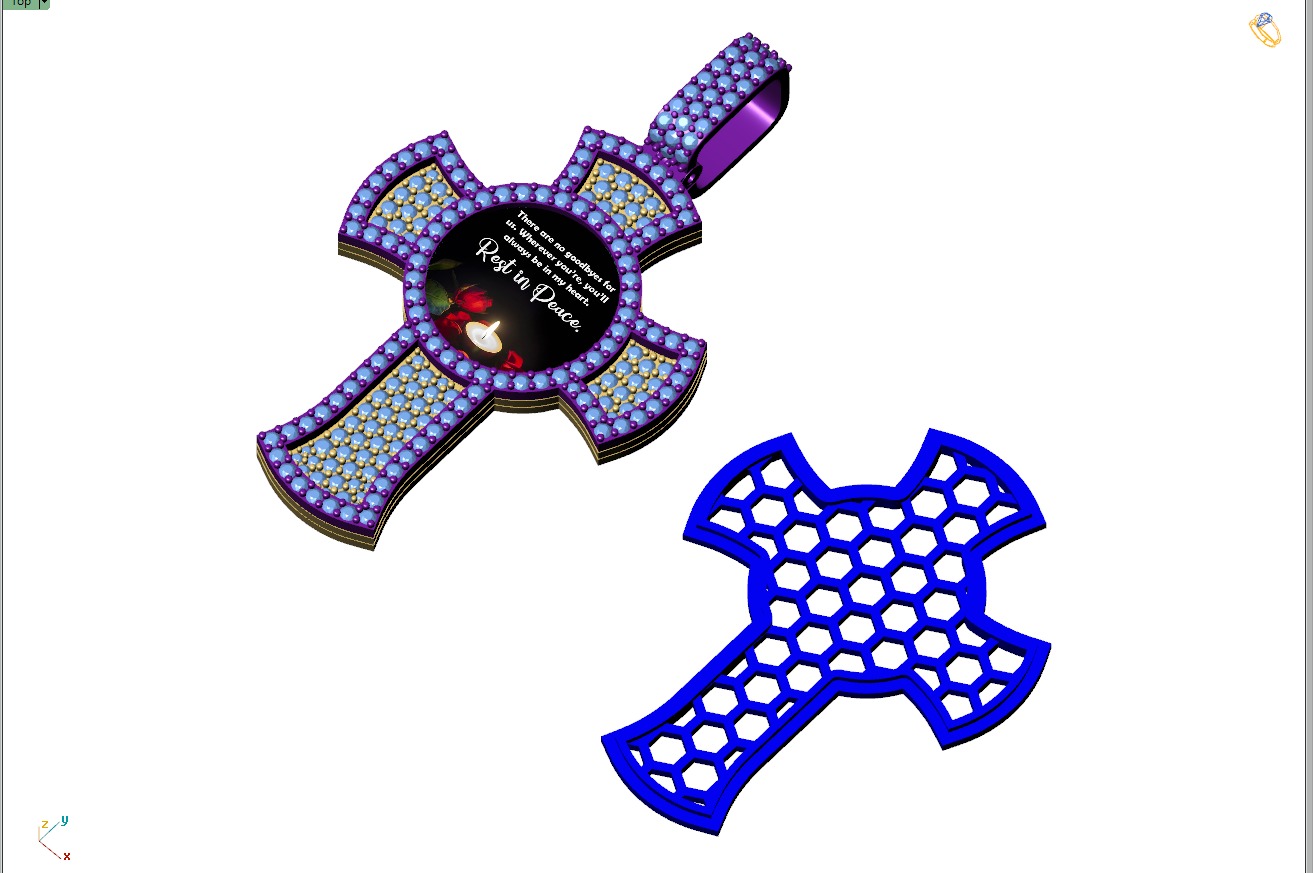 Custom Memory Photo w Cross Diamond Pendant - Cross Necklace  3D print model_10