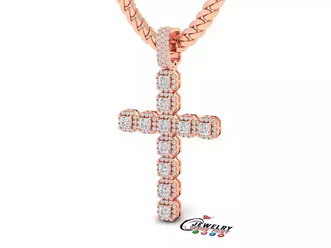 Custom Cross Princess Solitaire diamond Pendant Necklace