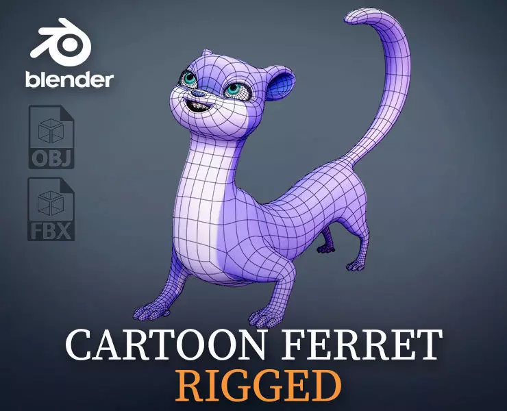 Cartoon Ferret Quadruped Rigged Low-poly 3D model_0