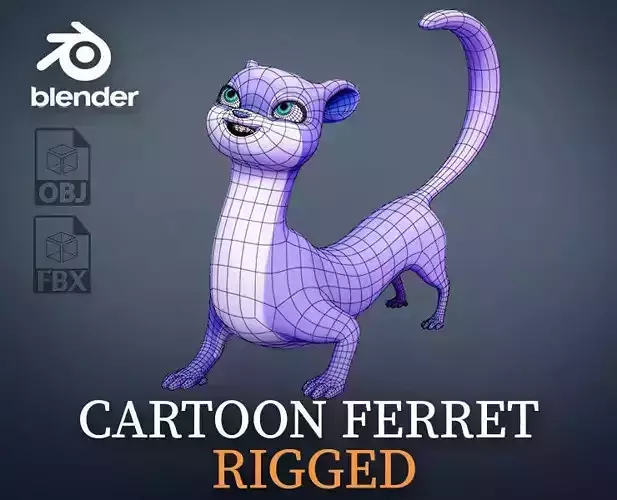 Cartoon Ferret Quadruped Rigged Low-poly 3D model