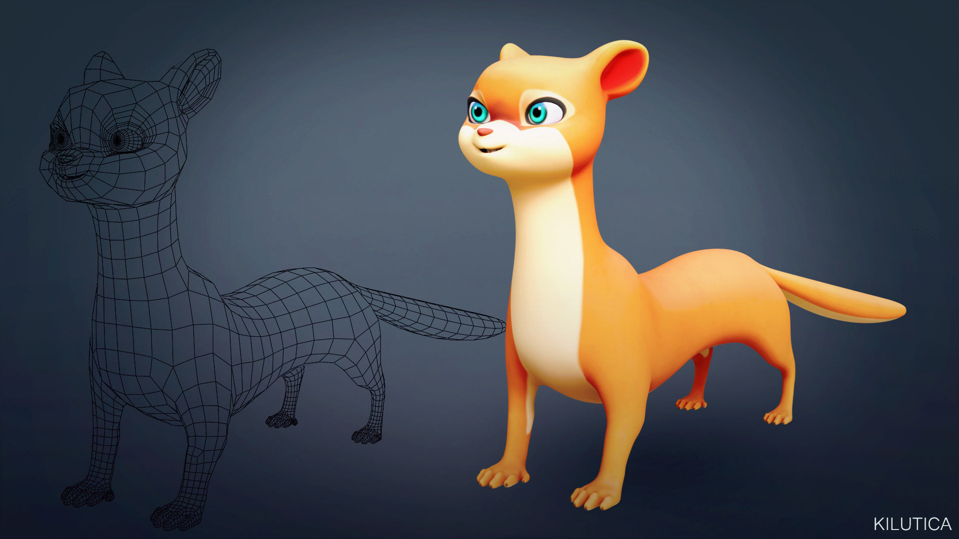 Cartoon Ferret Quadruped Rigged Low-poly 3D model_4