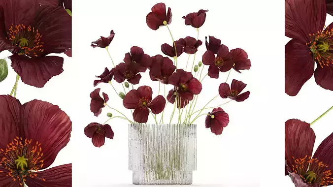  bouquet of wild flowers in a modern glass vase with Poppy 445