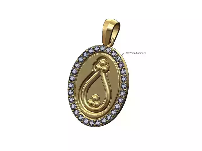 Diamond oval bead crown carving pendant charm