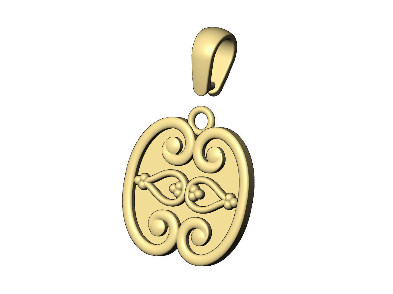 Forged scrolls bead crowns pendant charm with bail 3D print model_5