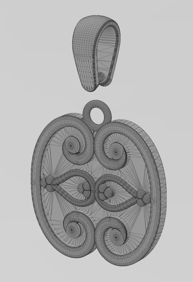 Forged scrolls bead crowns pendant charm with bail 3D print model_14