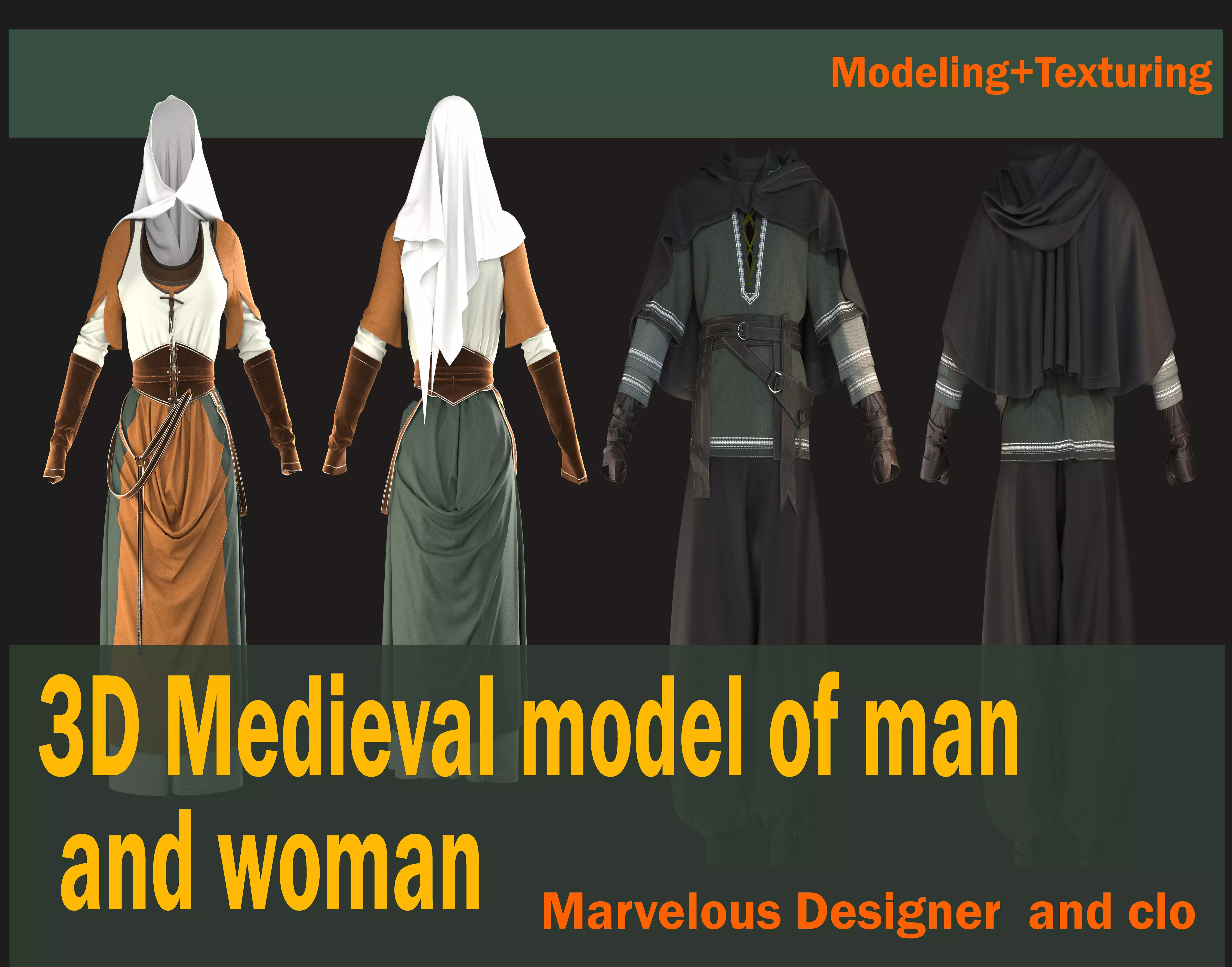 Medieval model of man and woman 3D Model Collection_0
