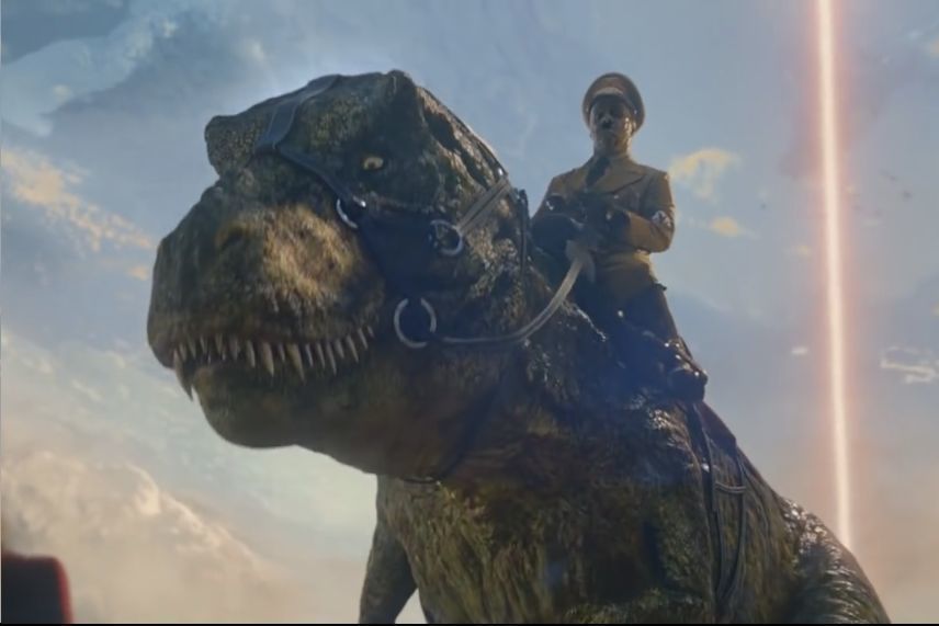 WOLFENSTEIN HITLER ON T-REX MINIATURE MODEL FIGURE SCIFI FANTASY 3D print model_2