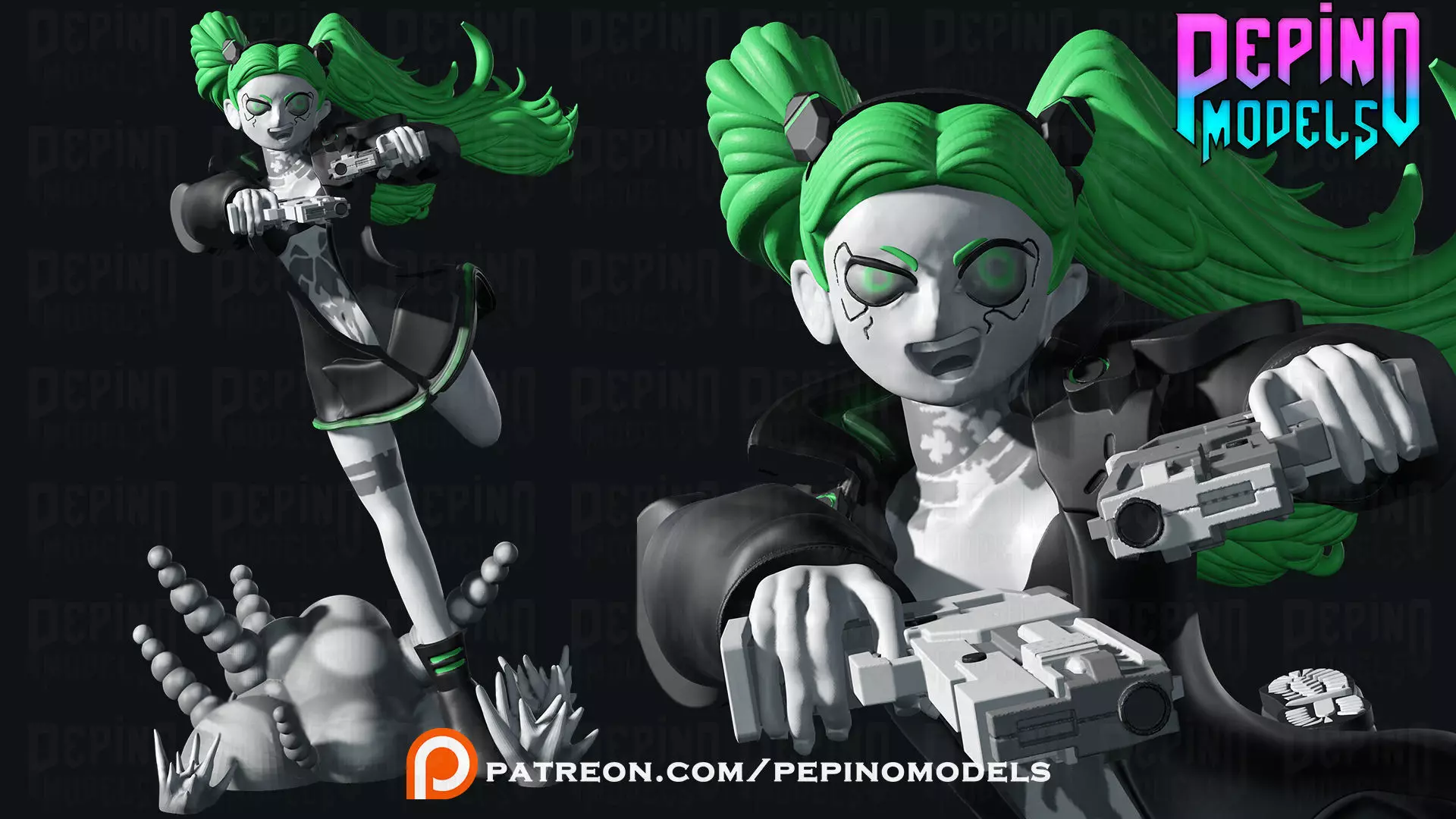 Rebecca shooting -Cyberpunk Edgerunners - 62mm scale mini 3D print model