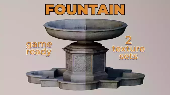Vatican Square Water Fountain old dirty Low-poly 3D model