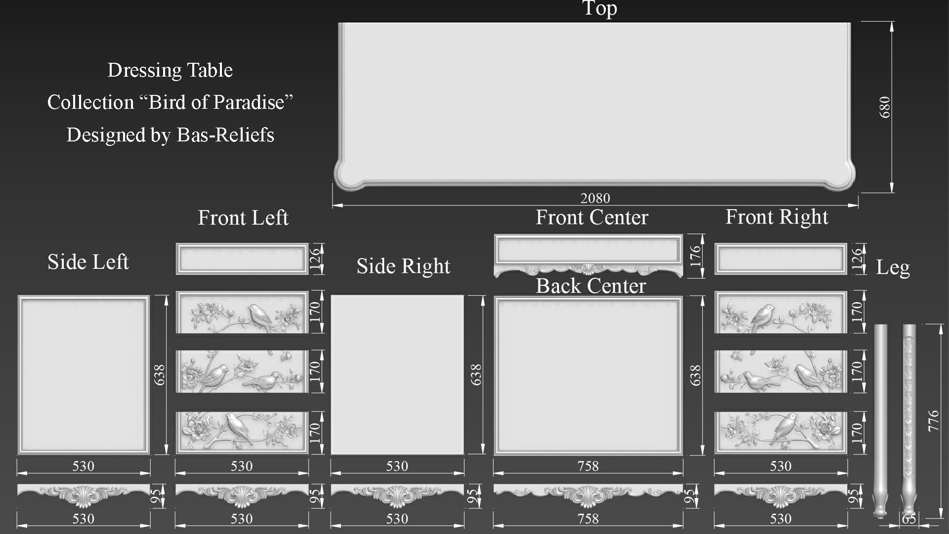 Dressing Table  for CNC Bedroom furniture 3D model_3