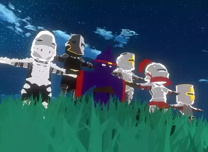 Pack Chibi Knights and Wizard - 6x Rigged Low Poly Characters