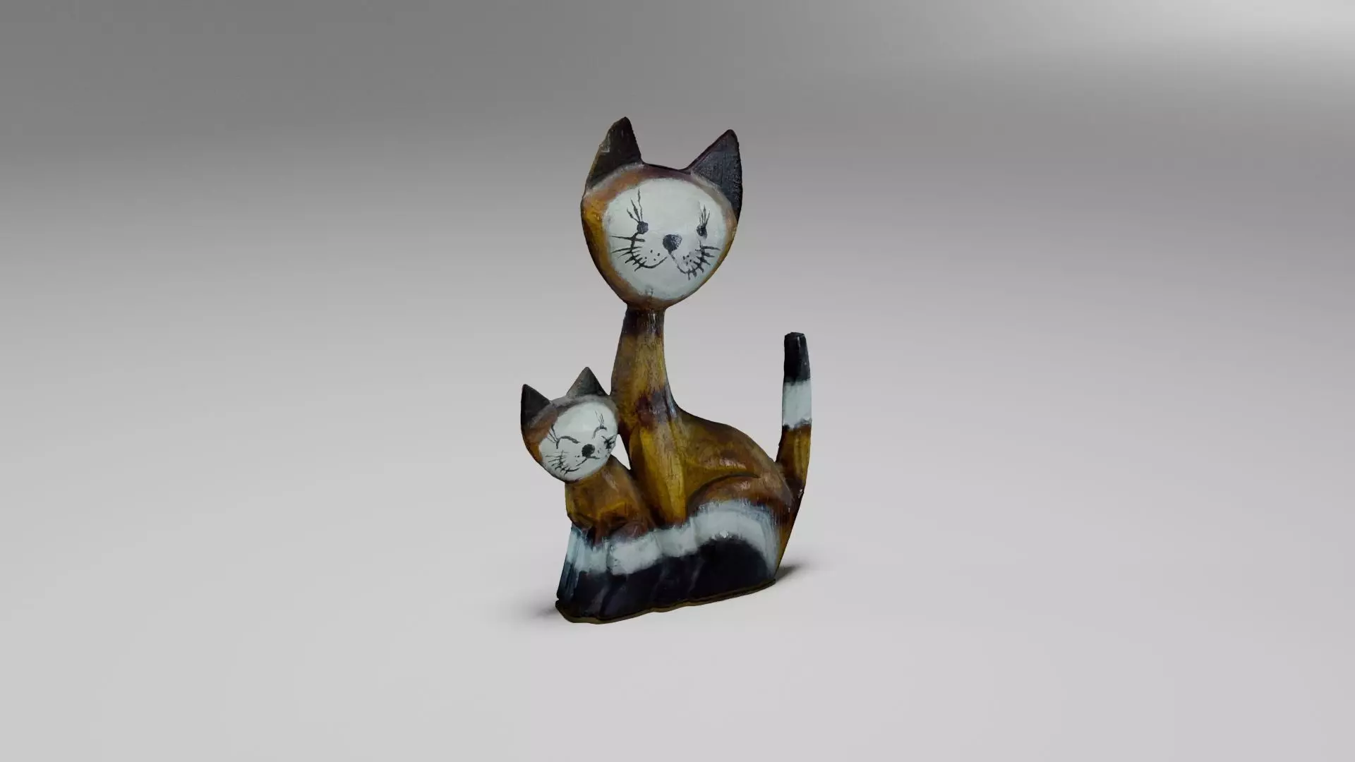 Wooden cat ornament Low-poly 3D model