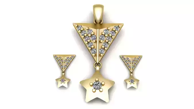 Stylish Traingle staar Pendant And Earring 3d Printable Model