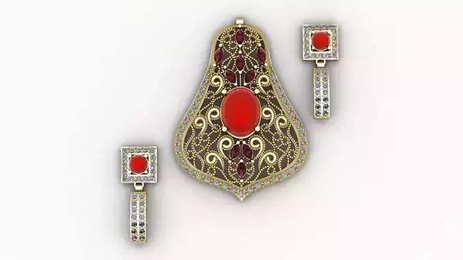 Luxury Diamond Pendant And Earring 3d printable Model