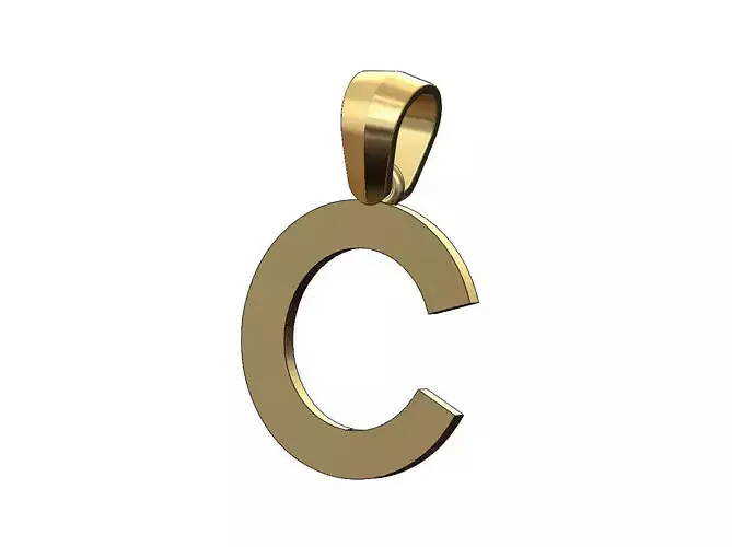Simple C initial letter dashing font pendant charm with bail