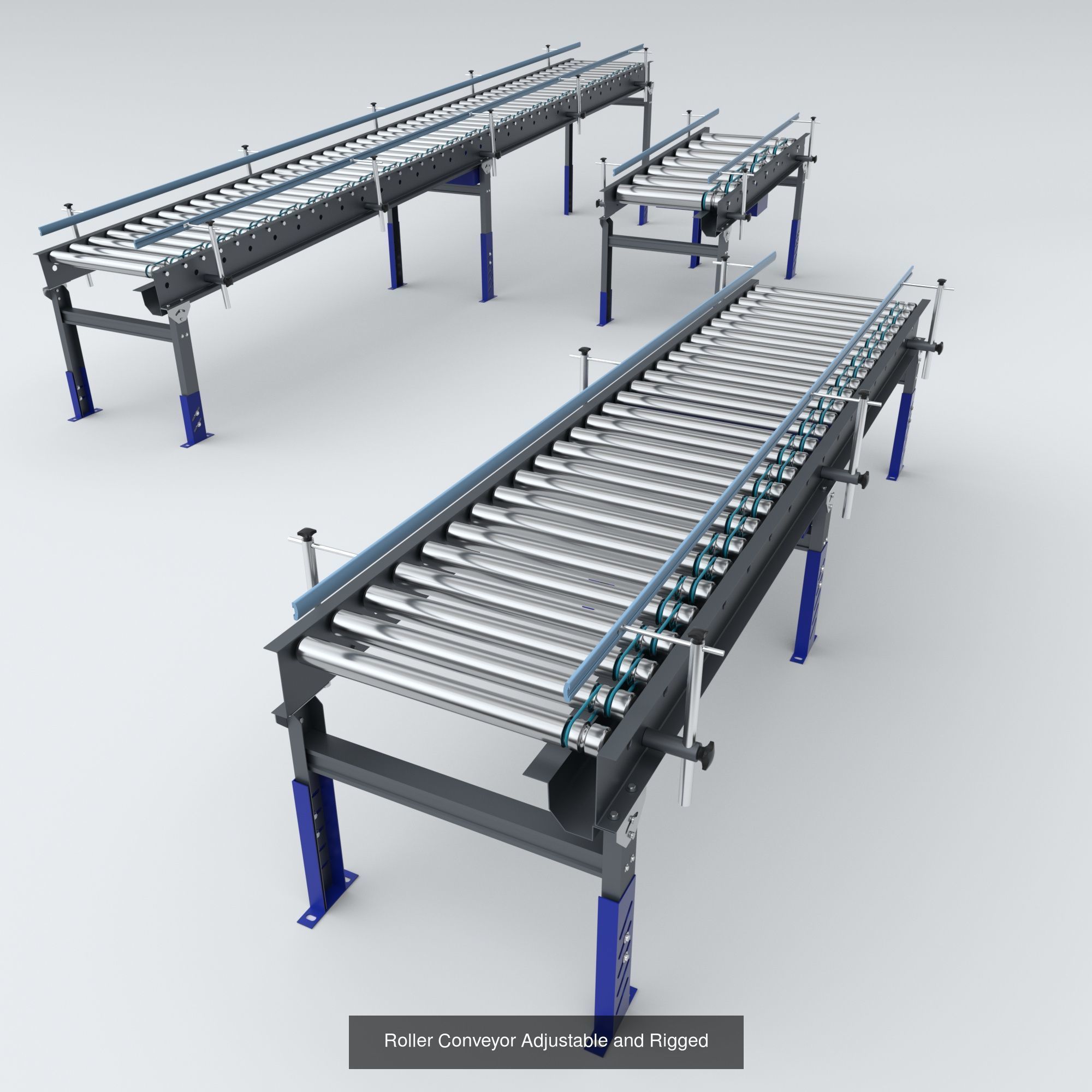 Curved and Linear Roller Conveyors  Adjustable 3D Model Collection_2