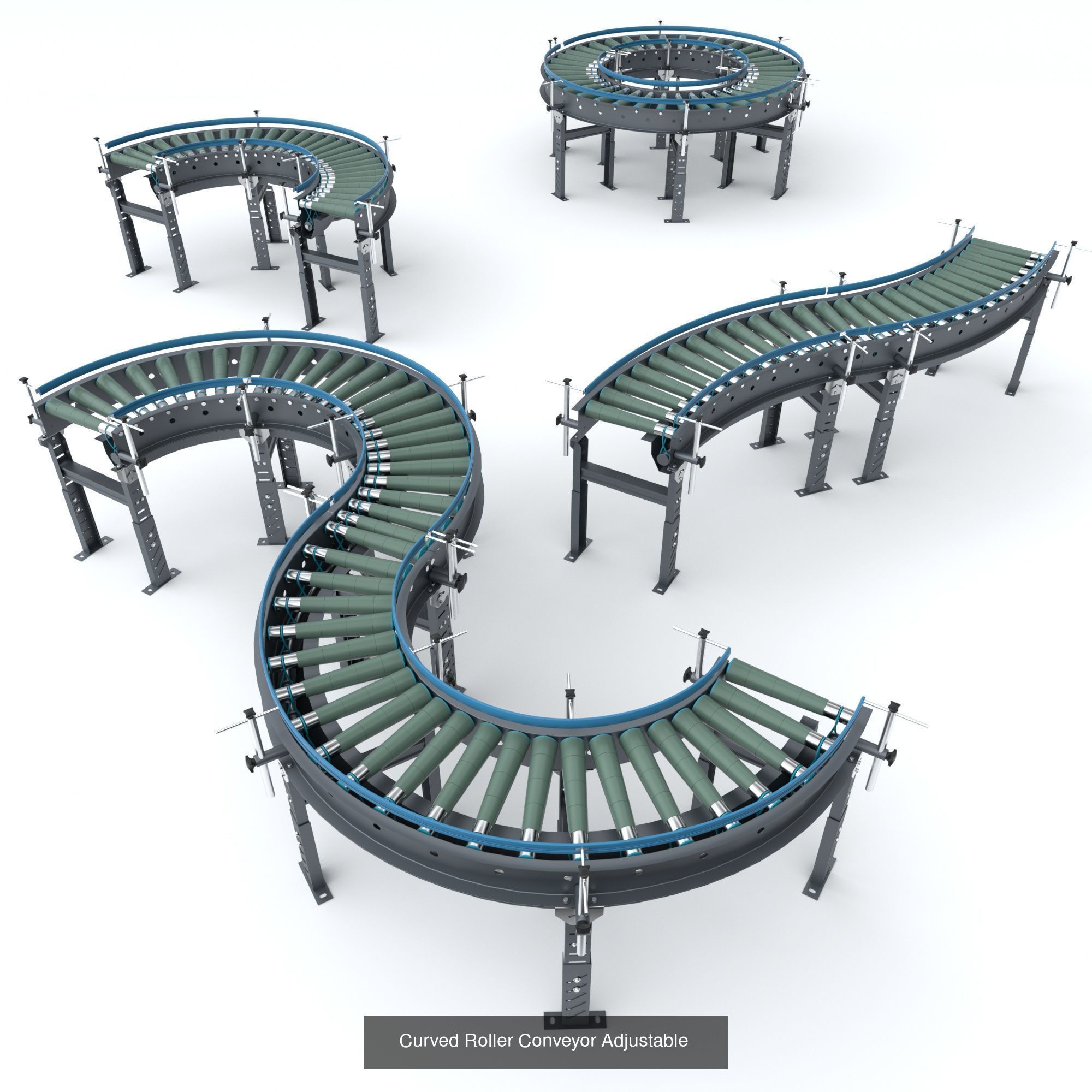 Curved and Linear Roller Conveyors  Adjustable 3D Model Collection_3