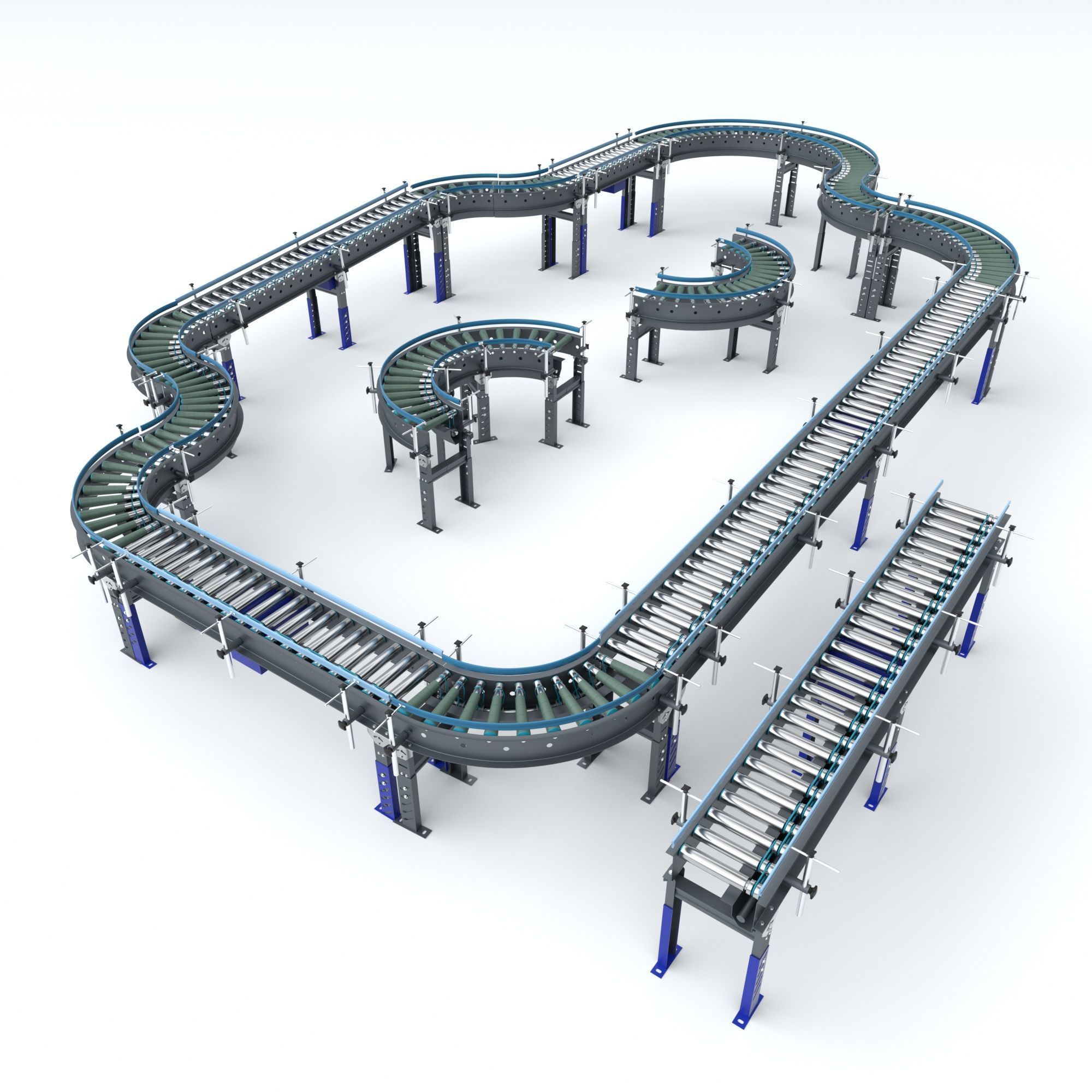Curved and Linear Roller Conveyors  Adjustable 3D Model Collection_4