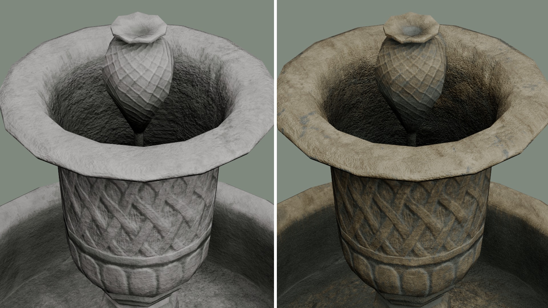 Ancient Water Fountain old dirty concrete Low-poly 3D model_1