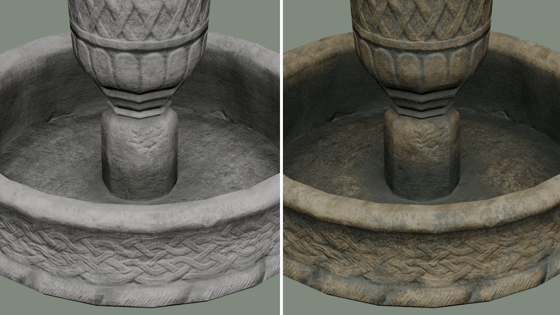Ancient Water Fountain old dirty concrete Low-poly 3D model_3
