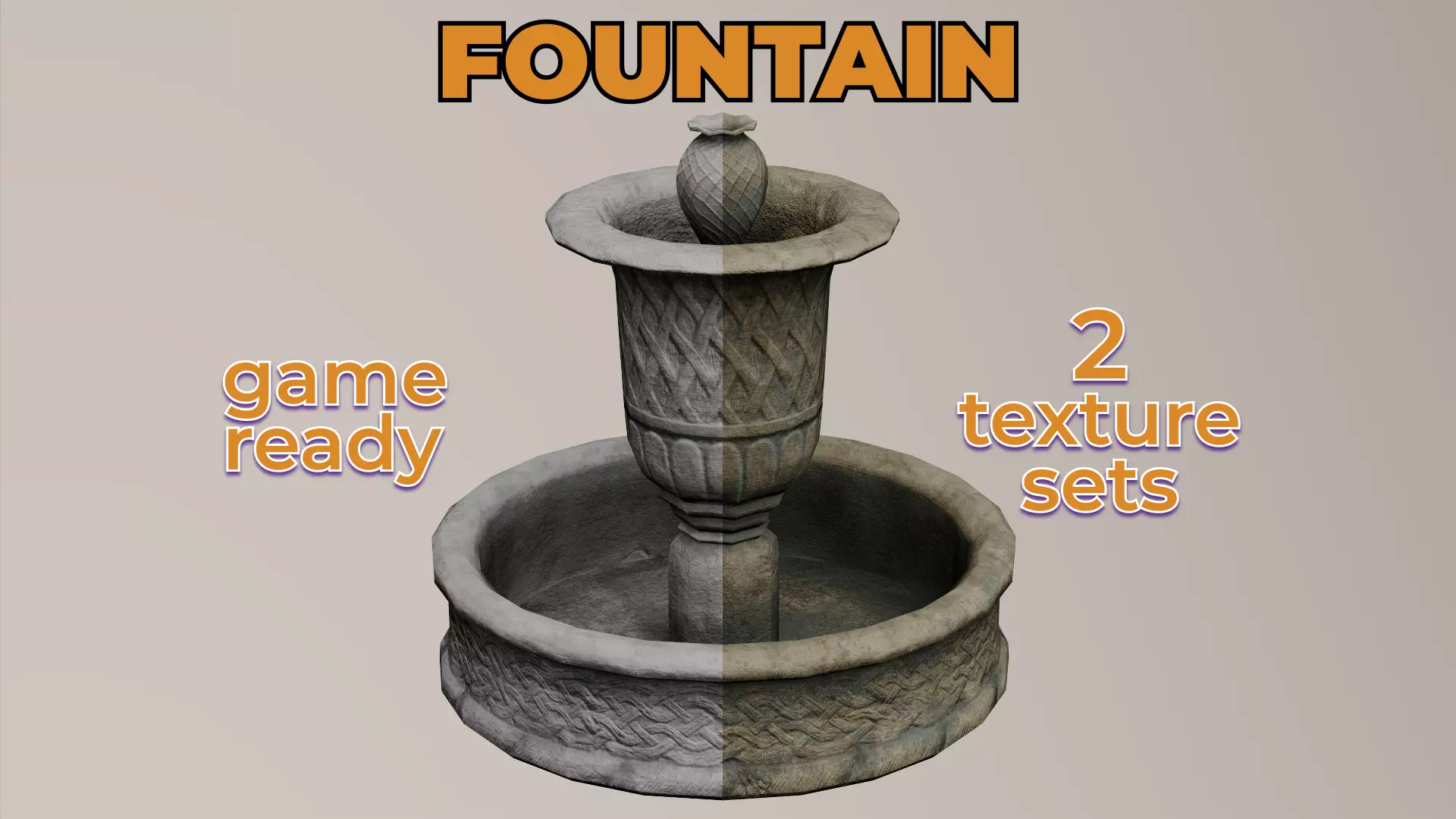 Ancient Water Fountain old dirty concrete Low-poly 3D model_0