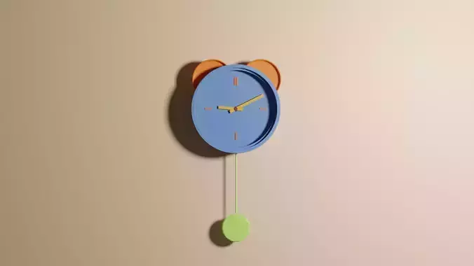 3D Wall Clock with Ear-Like Design and Minimalist Pendulum
