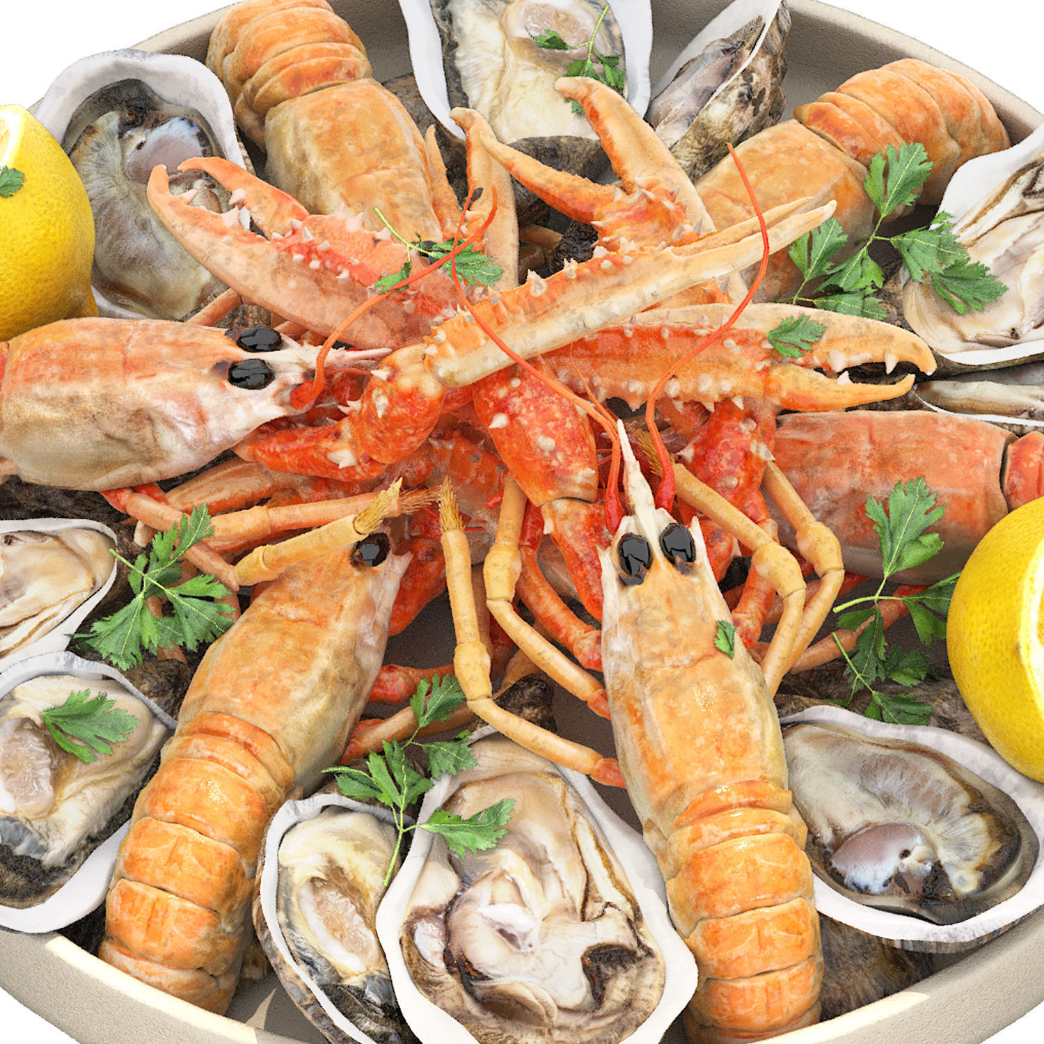 seafood plate of langoustines and oysters 3D model_3