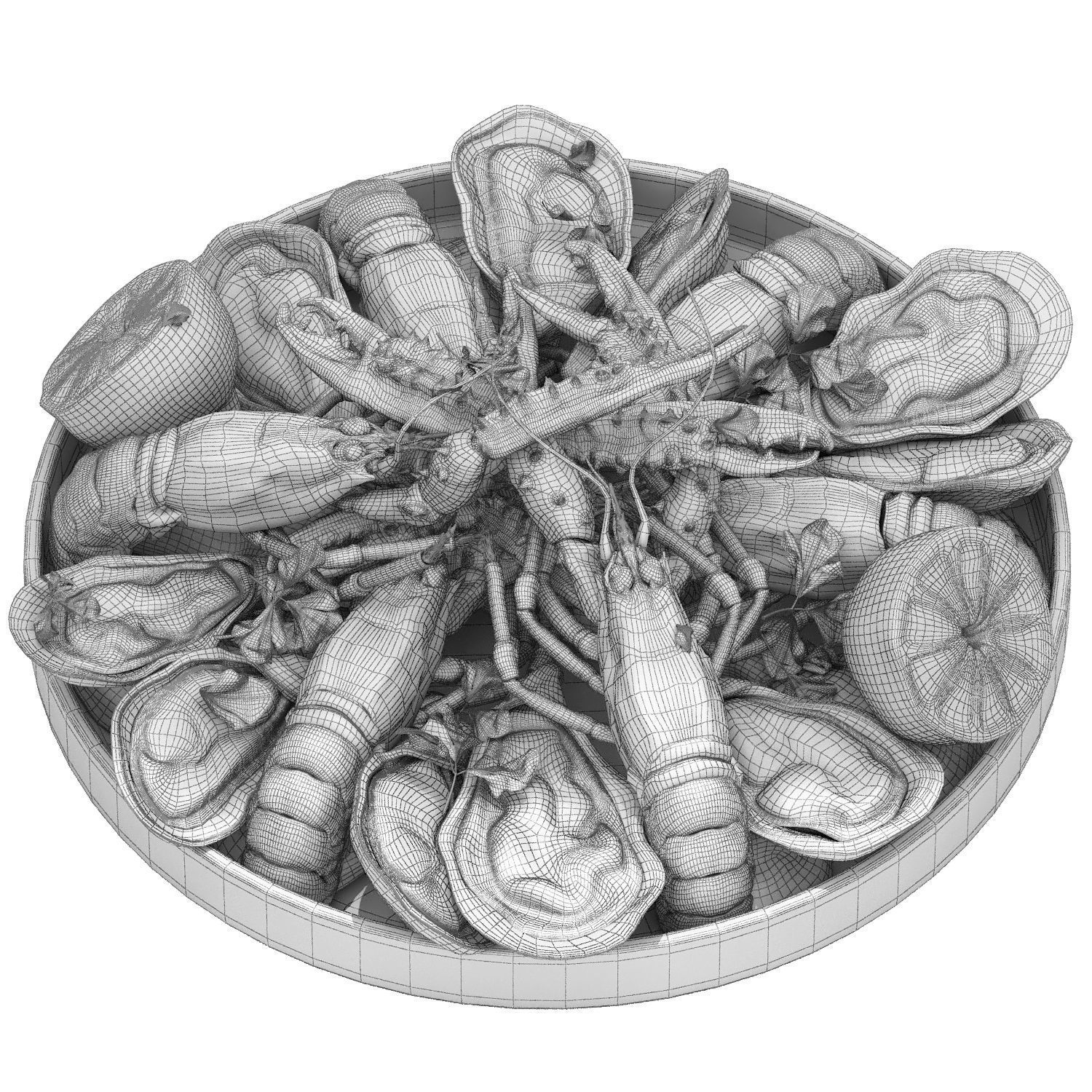 seafood plate of langoustines and oysters 3D model_5