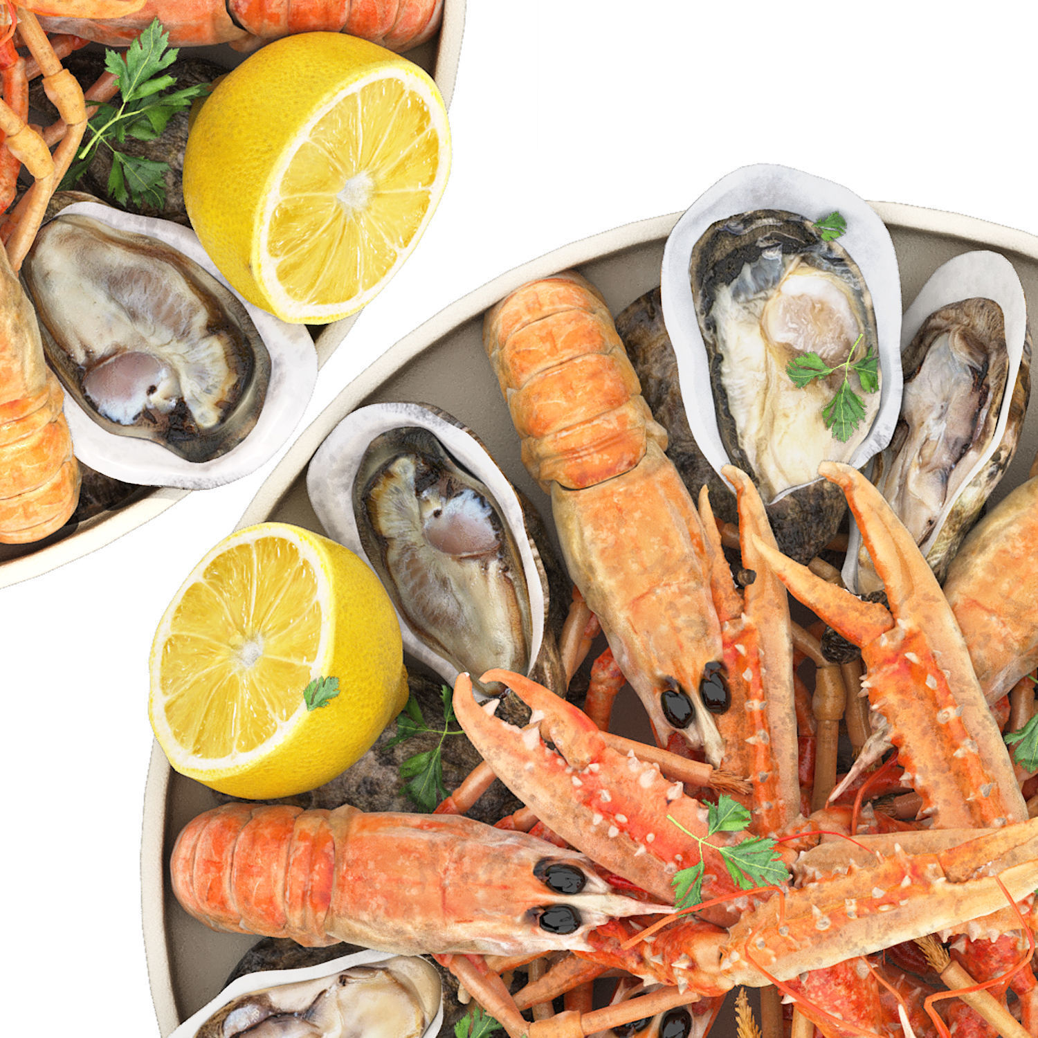 seafood plate of langoustines and oysters 3D model_4