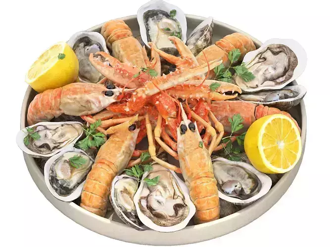 seafood plate of langoustines and oysters 3D model